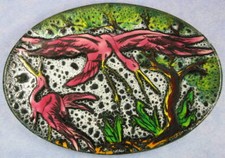 céramique contemporaine grand plat ovale à identifier car magnifique, 40 x 29 cm