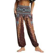 Femme Hippie Sarouel Harem Thai Pantalon Poches Boho Fleuri Print Taille Haut...