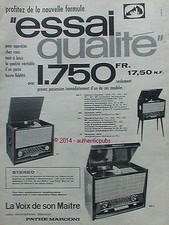 PUBLICITE PATHE MARCONI VOIX DE SON MAITRE POSTE PHONOGRAPHE DE 1960 FRENCH AD