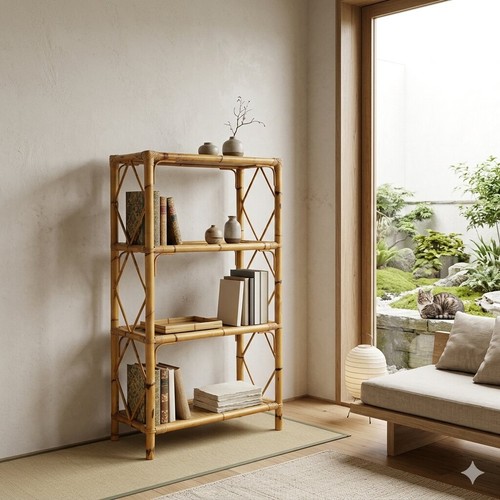 Bibliothèque vintage bambou - vintage,