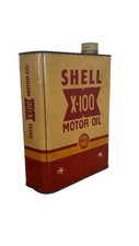 Vintage Shell X-100 Motor Oil Can Tin 1Qt Garage Decor 1950s Original A4 2L
