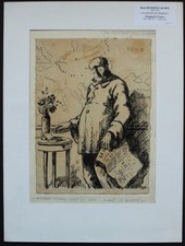 René BESSERVE dit René REB "En plantant des drapeaux" Encre originale signée
