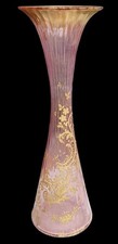 Ancien Très Grand Vase Verrerie Pantin Décor Or Fin 19 Ème Siècle Rose Pâle 