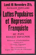 Affiche LUTTE RÉPRESSION FRANQUISTE FRANCO Pays Basque 1968 poster 1437