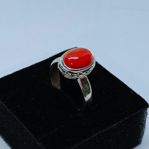 Bague réglable corail rouge