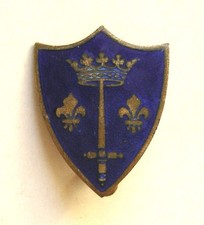 ANCIEN INSIGNE de BOUTONNIERE BLASON JEANNE D'ARC en émail - hauteur 2cm