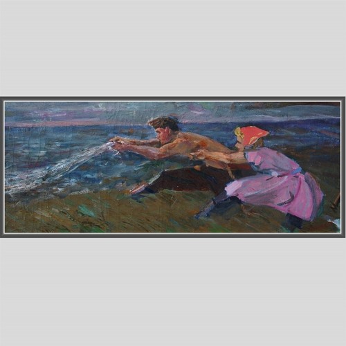 Vieux grand tableau huile main - tableau,