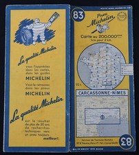 Carte MICHELIN old map 1951 n° 83 CARCASSONE NIMES Guide Bibendum pneu tyre