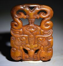 3.2 "Rare vieux chinois Jade sculpture Dynasty creux Lion Beast visage Pendentif