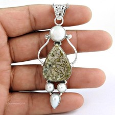 Offre Cadeau De Noël Pendentif En Argent Sterling 925 Avec Jaspe Océan Naturel