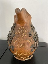 Ancien Pichet Poterie Savoyarde Parlant Pot Des Amis Décor Raisin Vintage