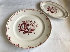 Plat rond ST AMAND modèle Gabriel fleurs rouge-bordeaux + ravier