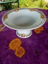 Plat Sur Piédouche Compotier Saint Amand Modèle Cotentin Décor Orange et Vert