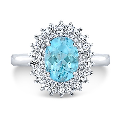 Aigue marine diamant 18k bague - diamant,