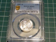 FRANCE - 1 FRANC (ARGENT) - CERES - 1887 A - en MS63 - SOUS SLAB PCGS !