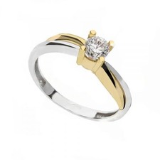 Bague Solitaire en or Blanc Et Jaune 18 Carat avec Zircon Blanc pour Femmes