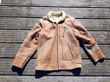 Vintage MANTEAU Aviateur Cuir Peau Mouton Retourné Veste Blouson Shearling 
