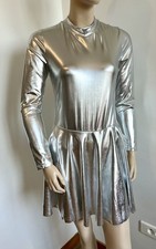 robe T38 patineuse wetlook argenté manche longue soirée danse 795!