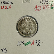 ETATS-UNIS - USA - 1 DIME 1875CC - Pièce de Monnaie en Argent - Qualité : TB