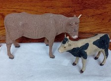 Anciens Santons Devineau Bœuf Vache Plâtre Floqué Années 50