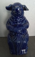 Ancienne belle tirelire à casser faïence circa fin 19e Cochon assis parapluie C1