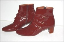 HEYRAUD Bottines Tout Cuir Vernis Bordeaux 3 Lanières T 39 TBE