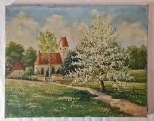 Tableau années 30 par "Paulus". Huile 35cm x 45cm. "Chemin Vers L'église".