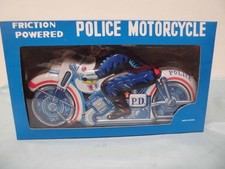 Jouet ancien époque Showa moto en étain avec boite police moto made in Japan