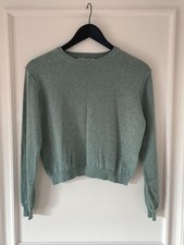 Pull Vert Sauge Femme Manches Longues Col Rond Coupe Courte Décontracté S