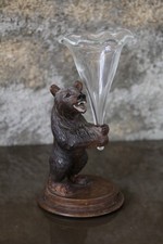 Ours vase soliflore bois sculpté Forêt Noire Black Forest bear XIXè siècle