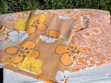 Lot 2 DRAPS lit 90+2 TAIES traversin coton motifs floraux tons orangés années 70