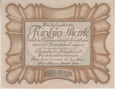 Allemagne GERMANY REICHSBANKNOTE BILLET FÜNFZIG 50 MARK 1918 BERLIN BON ÉTAT