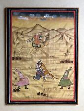 Gouache indienne sur soie, La chasse au tigre, XXe