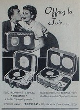 PUBLICITE TEPPAZ ELECTROPHONE 336 PRESENCE SPATIO DYNAMIC DE 1957 FRENCH AD PUB