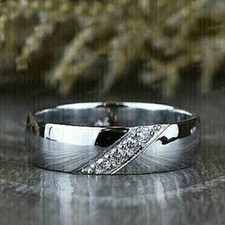 Bague alliance homme diamant taille ronde 2 carats plaqué or blanc 14 carats