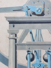 Grand Dessin Industriel Machine Vapeur Verticale Pompe 1875 XIXe Flourac