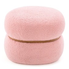 Pouf Ovale Tabouret en Tissu de Sherpa Base Stable et Patins Antidérapants Repo