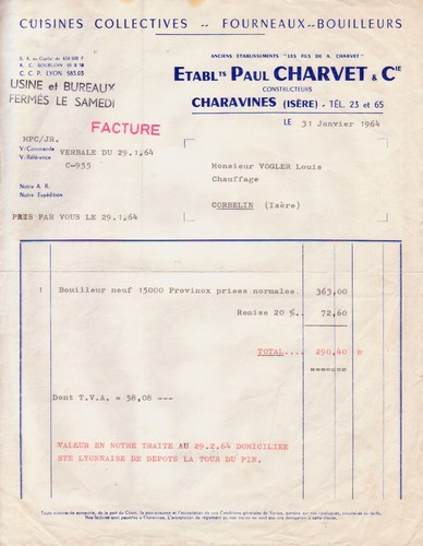 Charavines facture traite - -,