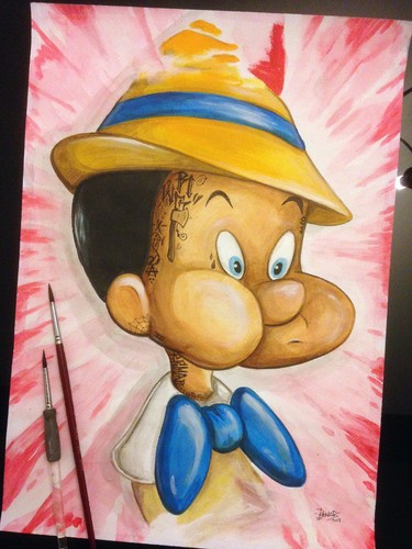 Peinture signée pinocchio - peinture,