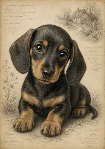 Affiche bébé teckel chiot - affiche,