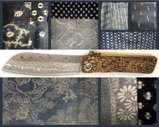 *UNIQUE COUTEAU PLIANT TRADITIONNEL JAPONAIS*LAME DAMAS*LAITON & BOIS GOYAVIER *