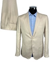 Costume sur mesure 2 boutons en pur lin, doublé, drop 6 beige, Fabriqué en Itali