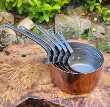Série 5 Casseroles en Cuivre Étamé Made in France 12 à 20,5 cm Cuisine Ancien