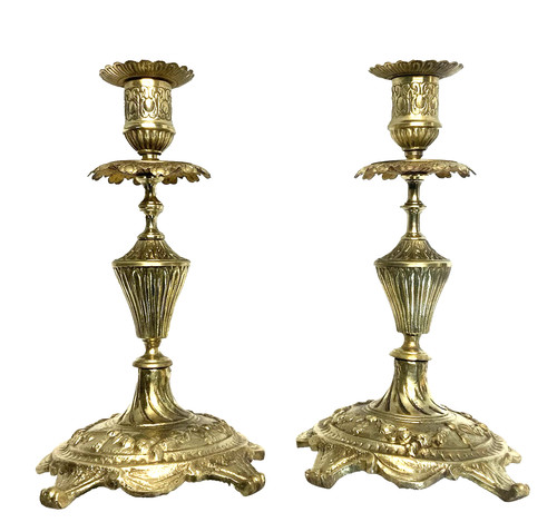 Paire bougeoirs bronze - de,