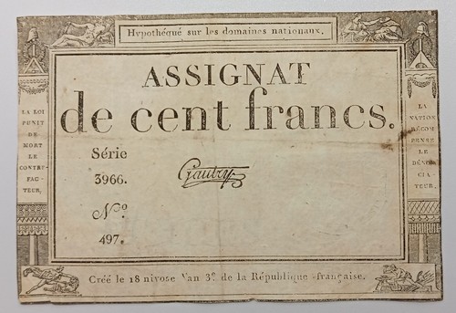 Billet assignat cent francs - assignat,