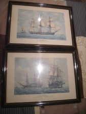 Images des bateaux "La Fauvette" et "Le Napoléon" signées F. Roux encadrées 