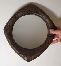 miroir vintage rotin osier forme oeil losange shabby chic boho anthropomorphe