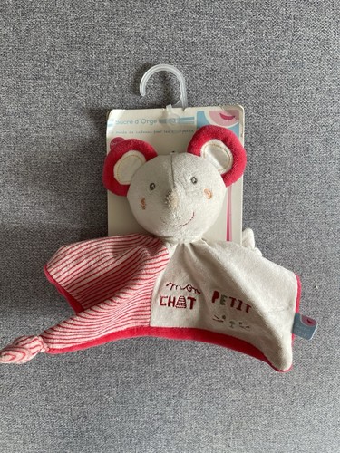 Doudou plat souris gris - souris, rouge