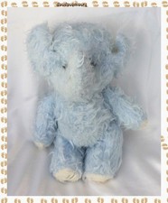 Peluche Eléphant Vintage Bleu Et Blanc Articulé Yeux Marron Créations Nounours