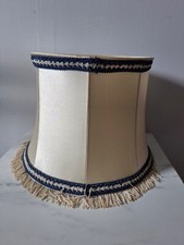 Abat-Jour Ancien en Tissu Beige / Bleu avec Franges - Luminaire Vintage
